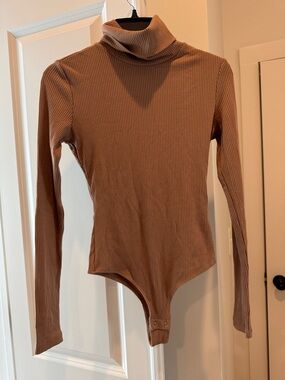 Z Supply Ribbed Turtleneck Bodysuit in Camel